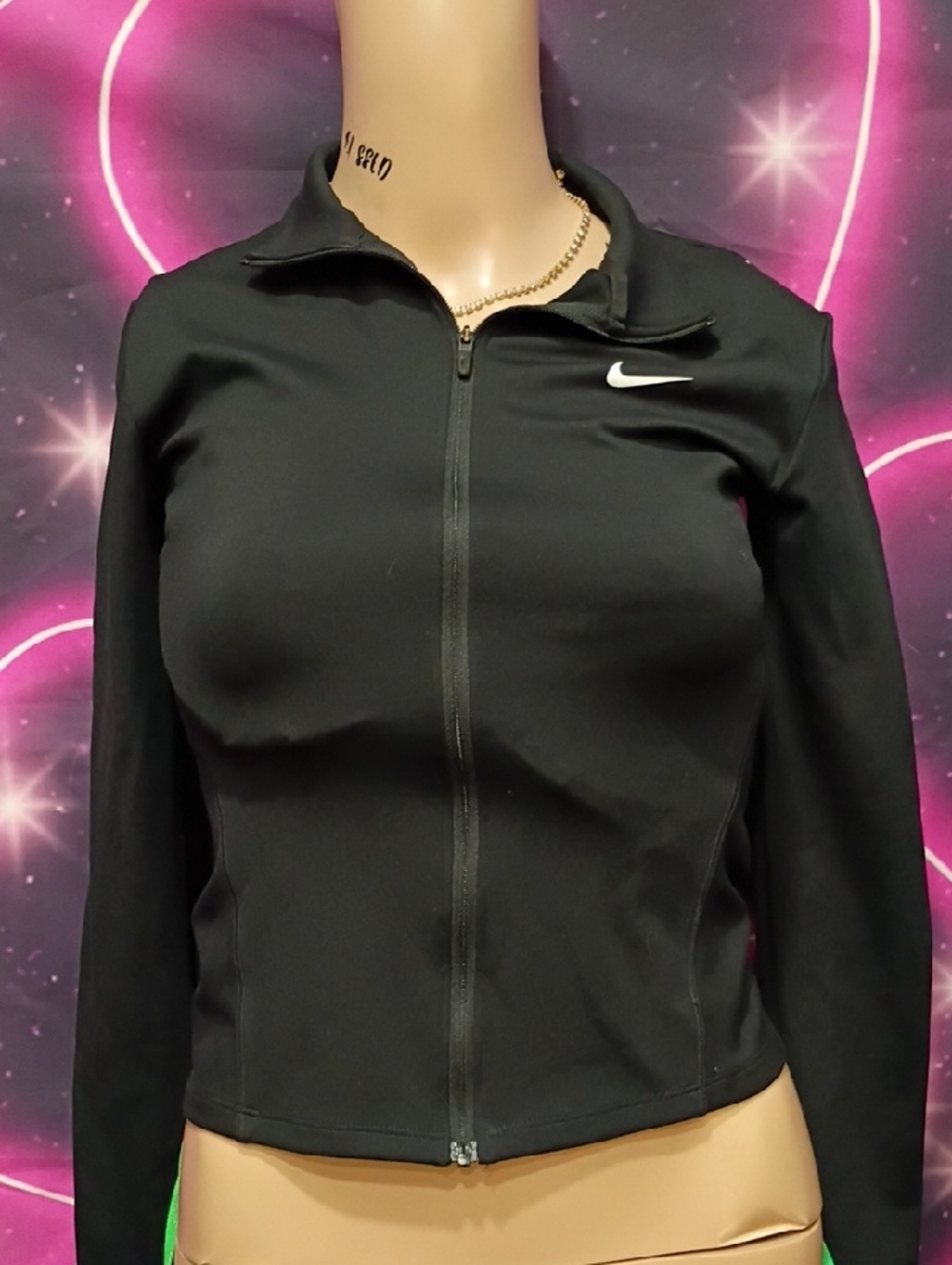 Nike Dri-fit Black Women's Zip-Front Bomber Jacket with White Swoosh